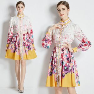 Fashion Trend Girl Dress Long Sleeve Womens Printed Dress High-end Lady Retro Shirt Dress OL Temperament Floral Dresses