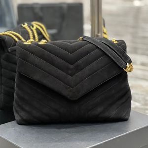 7 En ny höst- och vinterkvinnars väska läder toppdesigner Loulou faux hjort nubuck klassisk mode v-mönster en axel crossbody bär kedja original