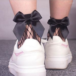 Women Socks Sexy Black Mesh Short Ankle Christmas Girls Fishnet With Cute Bow Ladies 3 Colors