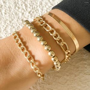 Charm Bracelets Multiple PCS Metal Beads Statement Punk Curb Cuban Chain Set Thick Gold Bangles For Women Jewelry