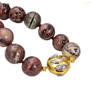 Pendant Necklaces GuaiGuai Jewelry 18MM 19'' Picture Jasper Stone Smooth Round White Keshi Pearl Necklace