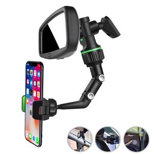 Car Phone Holder Stand Multifunctional 360 Degree Rotatable Auto Rearview Mirror Seat Hanging Clip Bracket for iPhone Samsung Phones Mounts Holders Universal