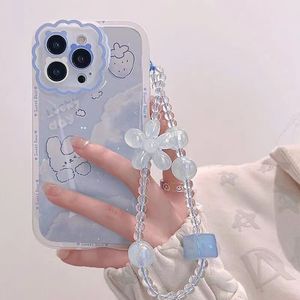 Cartoon Bunny phone cases iPhone 13 11 12 Pro max 14 X XS XR XSMAX 7 8 plus Clear silicone All-inclusive Fall Proof bracelet Case