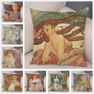 Pillow Mucha Style Pretty Girl Vintage European Cover Decor Beautiful Girls Pattern Short Plush Pillowcase For Sofa Case