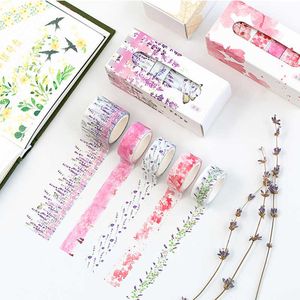 5 Pcs/Box Beautiful Flower Washi Tape DIY Decoration Scrapbooking Planner Masking Adhesive Label Sticker Stationery