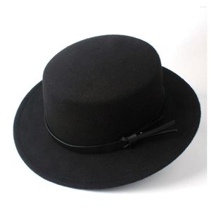 Berretti Donna Uomo Lana Flat Top Hat Outdoor Homburg Viaggi Casual Wild Boaters Tesa larga Taglia 56-58CM