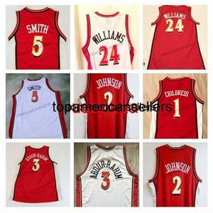 Custom Abdur-Rahim 3 Jersey College Shareef Joe 2 Johnson Smith Williams Childress zszyte biały czerwony rozmiar S-4XL TOP