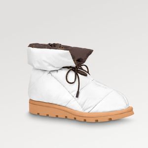 Novo explosão Botas femininas Sapatos Pillow Comfort Boot 1a8t3x Botas de tornozelo plano de clima frio Nylon enchendo o Nypta Artistic Nappa White Down Down Interior Pisado Micro