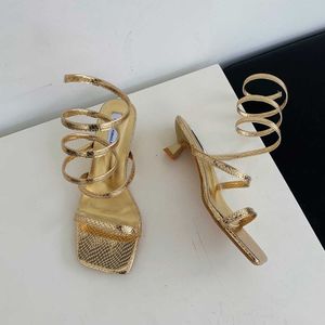 Fashion Women Narrow Black Band New Gold 2022 Rome Sandal Gladiator Summer Sexy Spiral Strap Heeled Sandals White Hot T221209 381 s