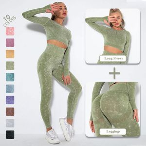 Completi da yoga per donna Set di abbigliamento Completo sportivo Abbigliamento sportivo Fitness Abbigliamento sportivo Palestra Leggings senza cuciture Manica lunga Crop top Abbigliamento da allenamento Tute da donna