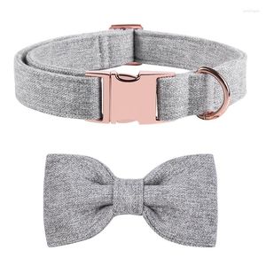 Dog Collars Unique Style Paws Personalized Grey Cotton Collar Bow Leash Set For Big And Small Wedding