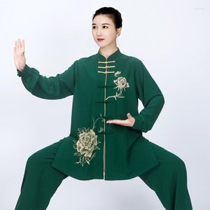 Etniska kläder Kvinnor Bomull Linne Wing Chun Tai Chi Suit Wushu Martial Arts Uniform Chinese Style Jacket Pant Morning Araction