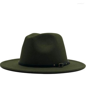 Boina masculina mulher larga lã de lã Felta festa formal jazz trilby fedora com fivela de cinto