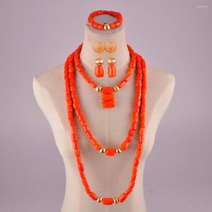 Halsband ￶rh￤ngen set naturliga orange korallsmycken nigeria br￶llop p￤rlor afrikanska upps￤ttningar f￶r kvinnor