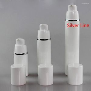 Garrafas de armazenamento 15/30/50ml vazias sem ar prata/ouro/linha roxa escura bomba de tratamento plástico viagens de loção de cosméticos 10pcs/lote