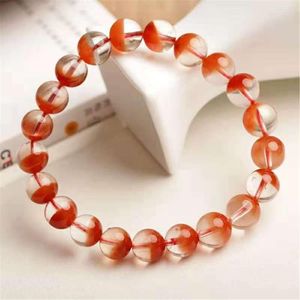 Strand Natural Red Rutilated Quartz Crystal Stretch Round Beads Armband For Women 8mm