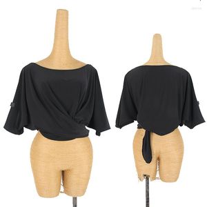 Abbigliamento da palcoscenico Abiti da ballo latino Donna Stile sciolto Top con spalle scoperte Cha Salsa Rumba Samba Pratica Abbigliamento da ballo Camicie latine nere DNV13844