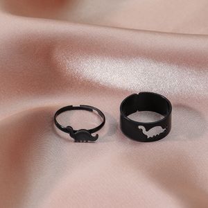 2PCS Gothic Punk Dinosaur Casal Ring Conjunto de jóias pretas de jóias pretas anéis abertos ajustáveis ​​para mulheres