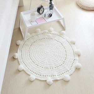 Carpets Hand Hooked Acrylic Ball Round Knitted Carpet For Baby Play Lace Blanket On Floor Bedroom Prayer Grid Home Decoration As Gift