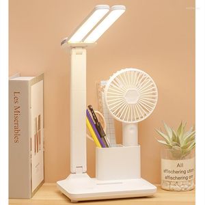Bordslampor dubbelhuvud hög ljusstyrka LED -lampa med penna hållare Touch Diming Foldble Desk ögonskyddsljus