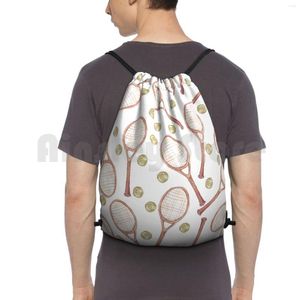 Backpack Pattern " Tennis Racket With Ball Drawstring Bag Riding Climbing Gym Court Green Yellow