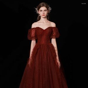 Ethnic Clothing Bride Off Shoulder Long A-line Tulle Evening Dresses 2022 Burgundy Beading Formal Party Prom Gowns Toast