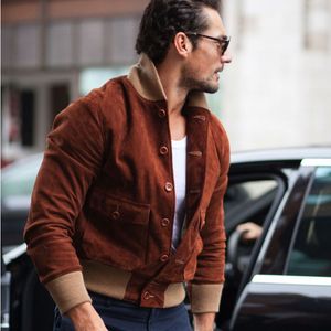 KVALITET MÄNS JACKETER SPRING Autumn Stand Collar Slim A1 Flight Jacket Men Kort stil Suede Work Coat European American Youth Trend Uniform