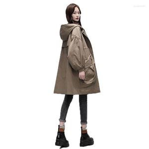 Women's Trench Coats Coat Women Mid-Length Korean Student Jackets 2022 Spring Autumn Tooling Jacket Hooded Femme Lining 131