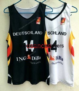 Benutzerdefinierte Dirk Nowitzki #14 Basketball Jersey Bundesrepublik Deutschland Team Deutschland Schwarz Weiß Größe S-4XL Beliebiger Name und Nummer