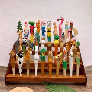 Cartoon Creative Present Stationery Lovely Wood Carving Pen 0.5m Animal Pen Art Neutral Pen Woods Craft Pens