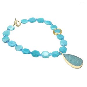 Pendant Necklaces GuaiGuai Jewelry 18" Natural Green Amazonite Turquoises Chunky Faceted Slice Chocker Necklace Gold Plated For Women