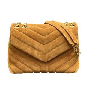 10A Retro Mirror Quality Bag New Utumn and Winter Women 'Leather Loulou Faux Deer Nubuck Claic Fahion v-Pattern One Counter Crobody Chain