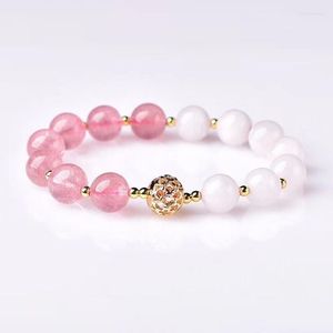 Strand Strawberry Strawberry Natural Crystal e BraCeletes de Pedra Branca de 10 mm de contas redondas Bracelete para mulheres jóias de moda feminina