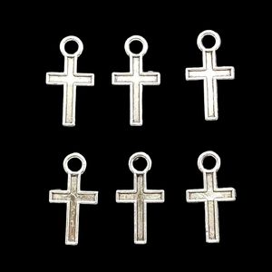 200 pçs/pacote pequena cruz pingentes amuletos para fazer joias colares brincos pulseiras tibetano cor prata antigo artesanato feito à mão diy 16x9mm DH0655