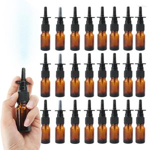 Depolama Şişeleri 6/10/20/50 Pack 10ml Amber Nazal Sprey Şişe Cam Burun Sis Püskürtücü Pres Kafası Boş doldurulabilir Atomizer