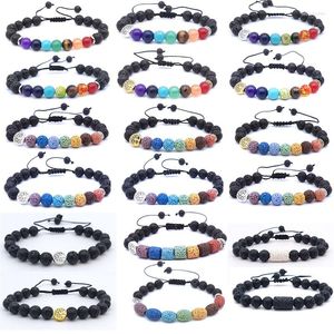 Strang Verschiedene Baum 8mm Sieben Chakra Armband Geflochtene Schwarze Lava Stein Perlen Frauen Männer Buddha Schmuck