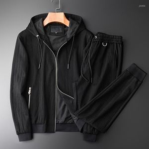 Erkek Hoodies Classic Mens Suits Yüksek Kalite Ekle Kalın Siyah Kapşonlu Erkek Setleri Sweatshirt ile Sonbahar Moda Moda Düz Renk İnce Fit Adam