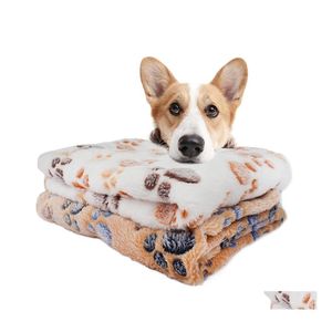 Kennels Pens Pet Coral Blanket Cute Paw Foot Print Cat Dog Blankets Soft Flannel Slee Mats Puppy Warm Bed Sleep Er Yfa2956 Drop De Ot1Ub