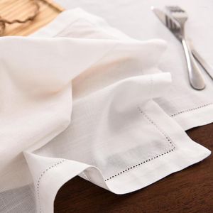 Bordservett 12st vita hemstitched servetter för fest bröllop hem cocktail tyg linne bomullsmiddag