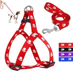 Dog Collars Leashes Paw Print Small Dog Harness and Leash Soft Nylon Pet Walking Harness Vest For Chihuahua Yorkshire Terier Schnauzer T221212