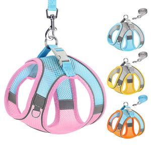 Hundhalsar Leashes Nylon Dog Vest Harness and Leash Set Puppy Cat Summer Mesh Harness Reflective Justerbar för små medelstora hundkatter Chihuahua T221212