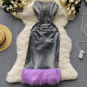 Casual Dresses Gizelle High Quality Women Shimmer Dress Glitter Hairy Patchwork Backless Chest Wrap Sexy Party Cocktail Vestido De Zevity