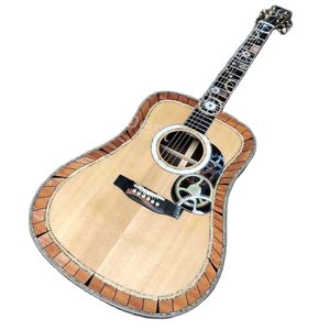 LVYBEST Electric Guitar Anpassad 40 tum om Solid Wood Acoustic Guitar med silverminnar 20 banden