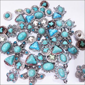 Andra Sier Color Turquoise Paved Alloy Components 18mm Snap Button Charms Pärlor smycken gör DIY -halsband örhängen armband hela dh97u