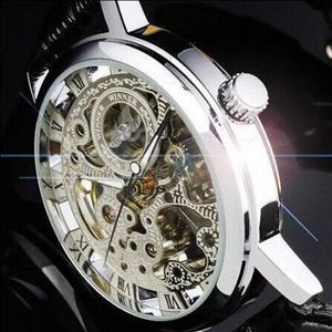 Zwycięzca mody szkielet pusta męska biznesowa ręka wiatru wiatr mężczyźni ubieraj się zegarek na nadgarstek skórzany pasek1888