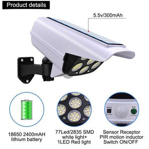 Lampada da parete di sicurezza solare Telecamera fittizia per esterni Wireless 77 LED Spot Light 3 modalità Luci con sensore di movimento per Garden Home Park