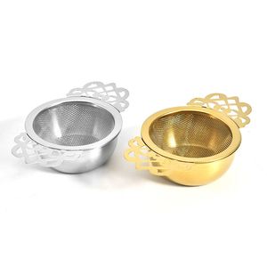 50uppsättningar metall rostfritt stål te silfilter med botten kopp dubbel handtag bulk återanvändbar guld silver färg