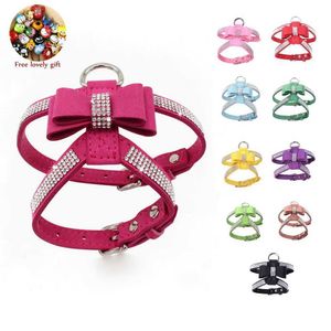 Dog Collars Leashes Dog Harness Shiny Rhinestone Bow Harness for Cat Puppy French Bulldog Chihuahua Small Medium Kitten Pet Necklace Dog Products T221212