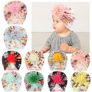 Vintage Flowers Pattern Baby Girls Hats Fashion Chiffon Floral Infant Cap Comfortable Soft Children Headwear Photo Props