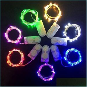 LED -strängar 2m 20LEDS String CR2032 Batteridriven Micro Mini Light Copper Sier Wire Starry Strips för Christmas Halloween Decorat DHQG1